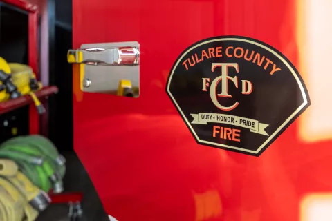 Tulare County Fire logo on fire truck